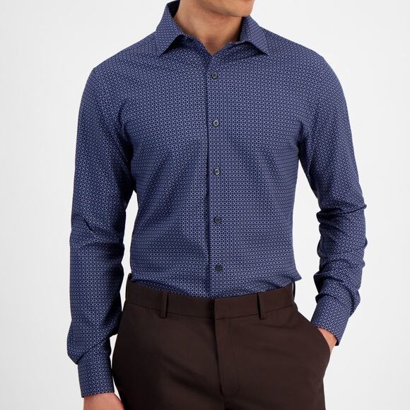 Alfani Men's Slim-Fit 4-Way Stretch Medallion Dress Shirt Navy 16-16.5 32-33 $65 - Picture 2 of 6